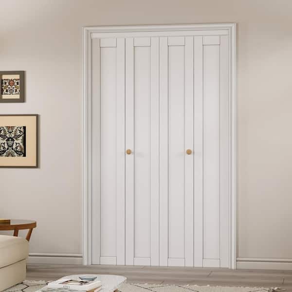 48 in. x 96 in. 1-Lite Solid Core Panel White Primed Composite MDF Interior Closet Bi-fold Door with Hardware Kit