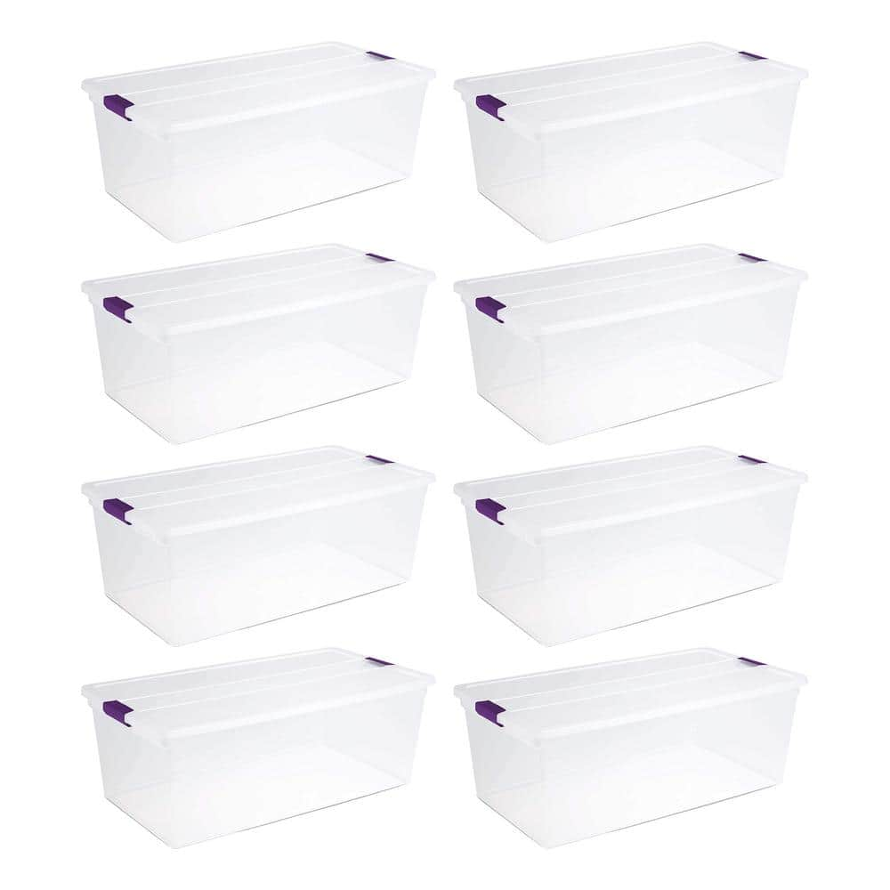 Sterilite 5.25x9.5x13 In Medium Polished Open Scoop Front Storage Bin w/  Comfortable Carry Through Handles for Household Organization, Clear (8  Pack)