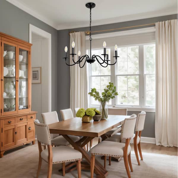 6-Light Black Candle Rustic Industrial Iron Chandeliers for Dining Room Living Room