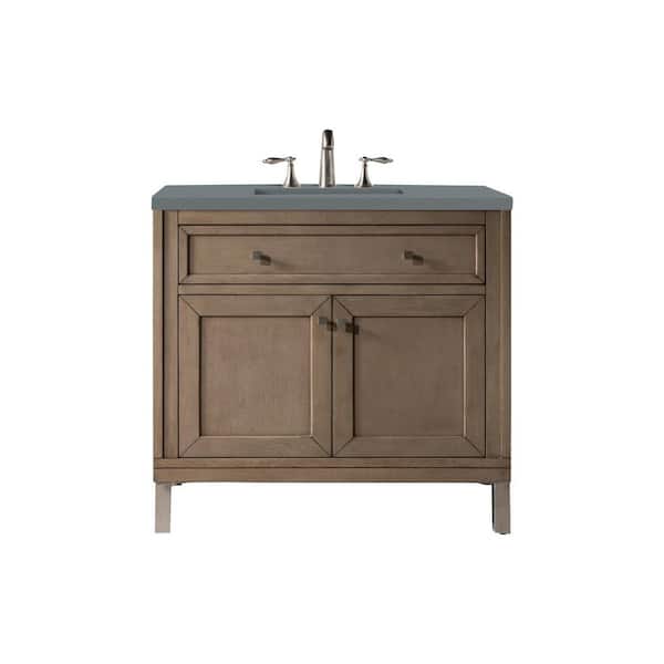 James Martin Vanities Chicago 36.0 in. W x 23.5 in. D x 33.8 in. H Bathroom Vanity in Whitewashed Walnut with Cala Blue Quartz Top