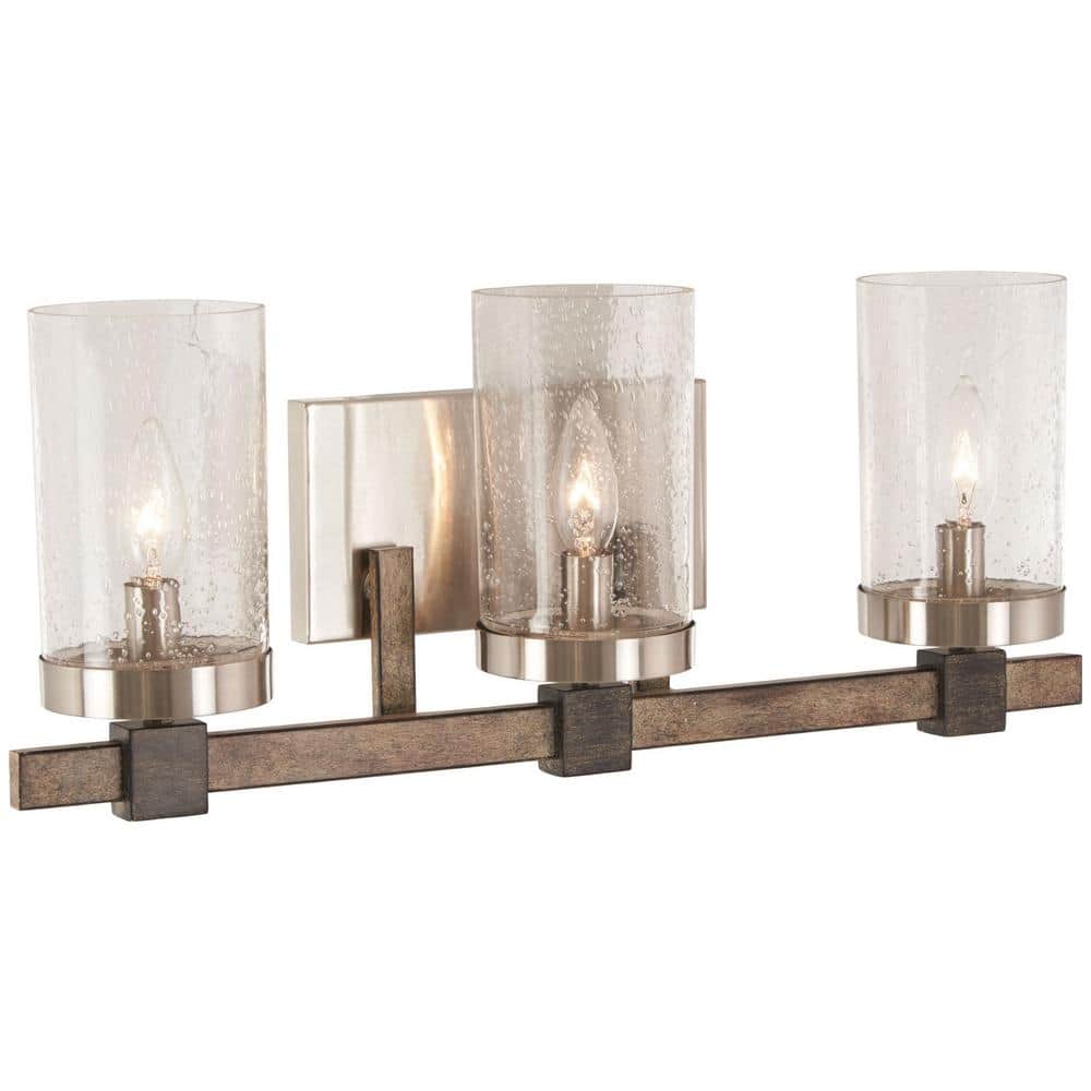 Stone Grey Brushed Nickel 3-Light Seedy Glass Vanity Light
