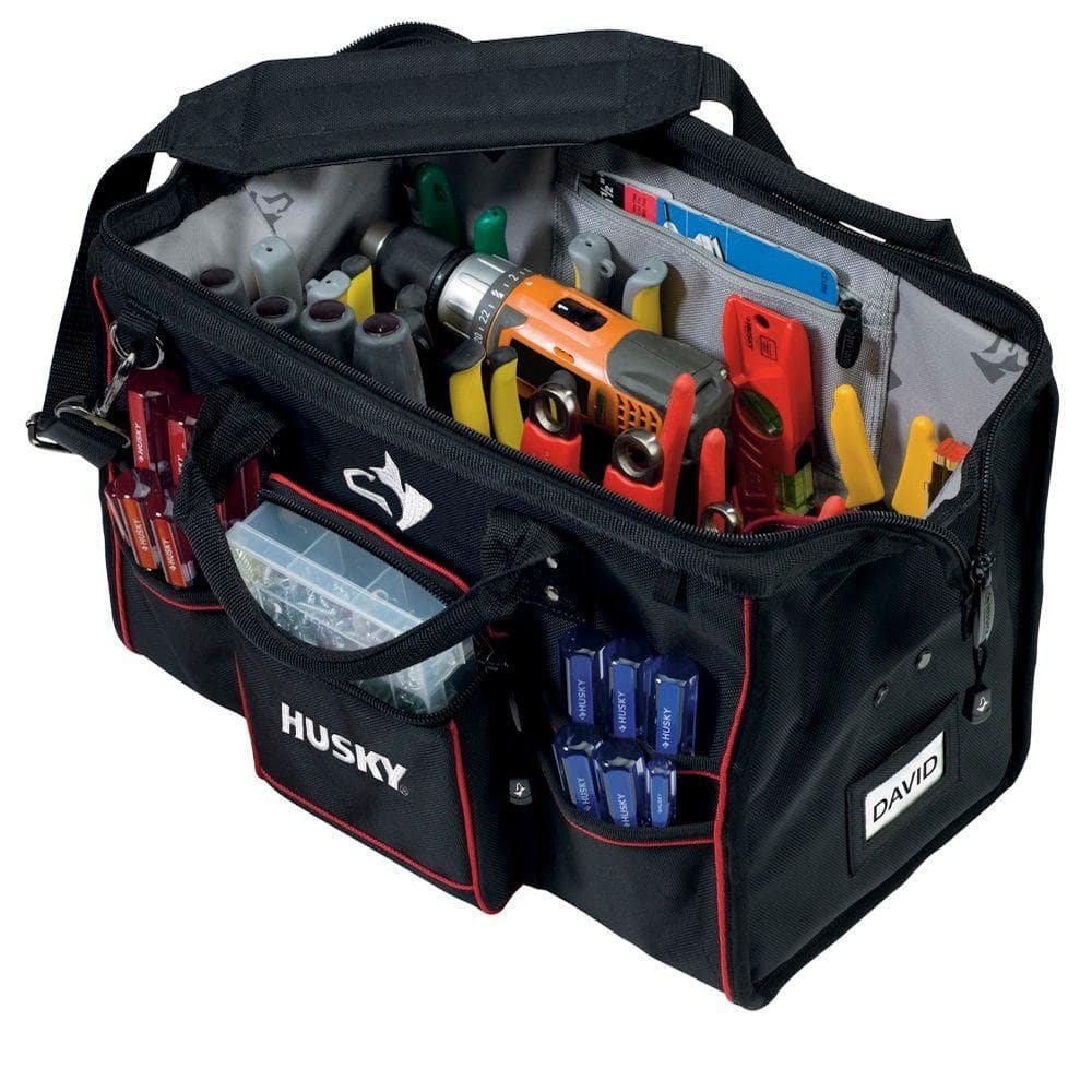Husky 16 in. Large Mouth Tool Bag with Tool Wall 