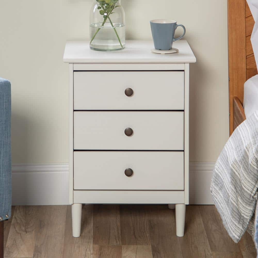 Modern White Painted 3-Drawer Solid Pine Nightstand