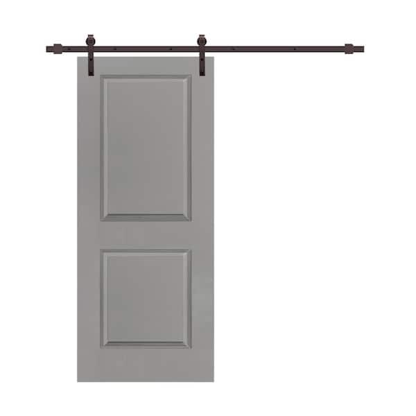 CALHOME 36 in. x 80 in. Light Gray Painted Finished Composite MDF 2 Panel Interior Sliding Barn Door with Hardware Kit