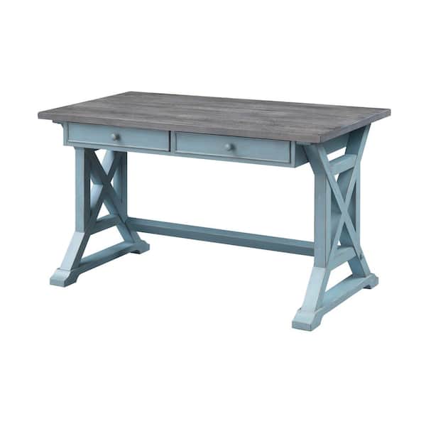 Coast to Coast Accents 52 in. Rectangular Bar Harbor Blue 2 Drawer Writing Desk with Built-In Storage