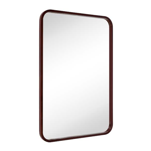 TEHOME Yorkshire 24 in. W x 36 in. H Rounded Rectangular Wood Framed Wall Mounted Bathroom Vanity Mirror in Walnut