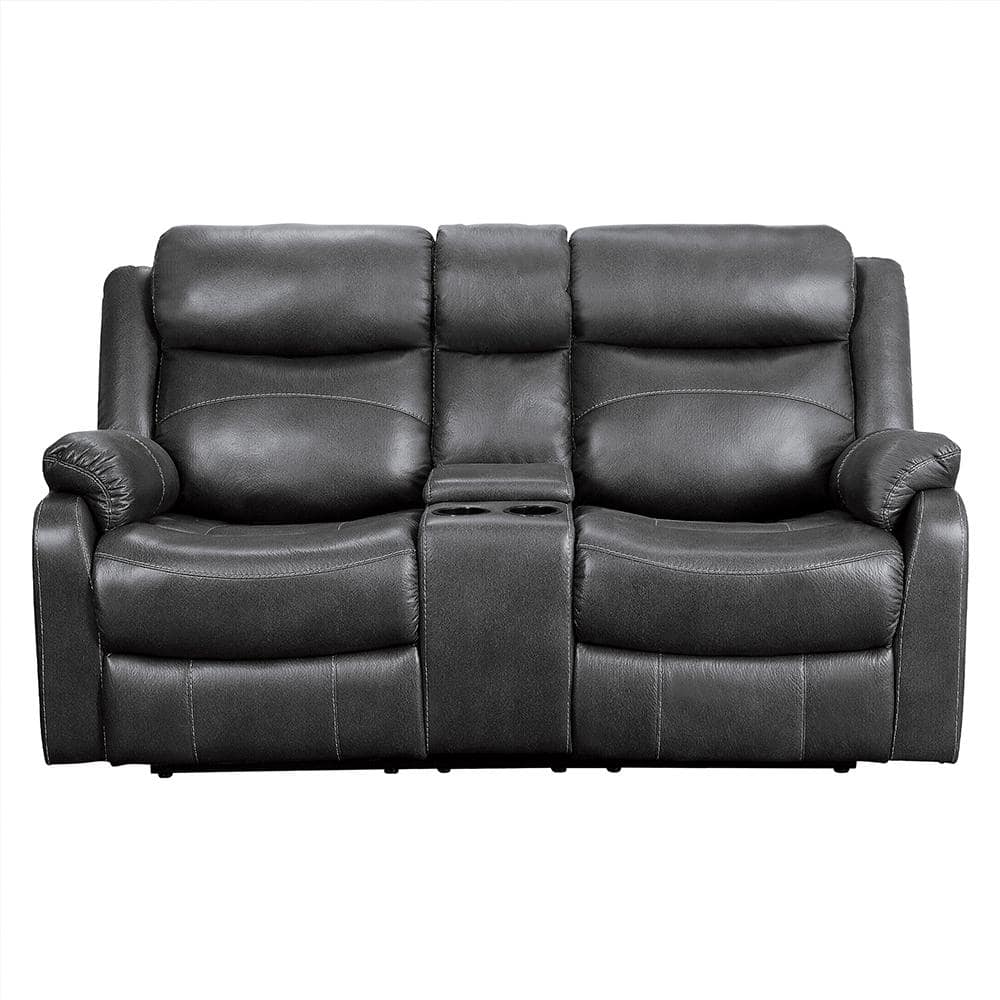 Goby 71 in. W Gray Microfiber Double Lay Flat Manual Reclining Loveseat wit