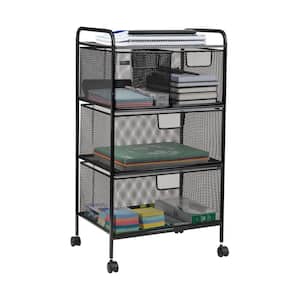 4-Tier Metal 4-Wheeled Rolling Utility Storage Cart with Drawers in Black