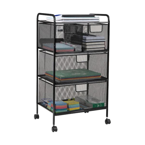 Mind Reader 4-Tier Metal 4-Wheeled Rolling Utility Storage Cart with Drawers in Black