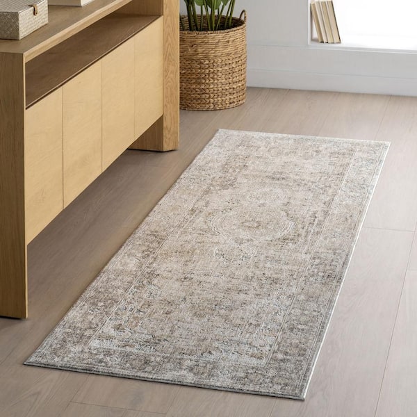 Graciela Medallion Fringe Area Light Beige 3 ft. x 8 ft. Indoor Runner Rug