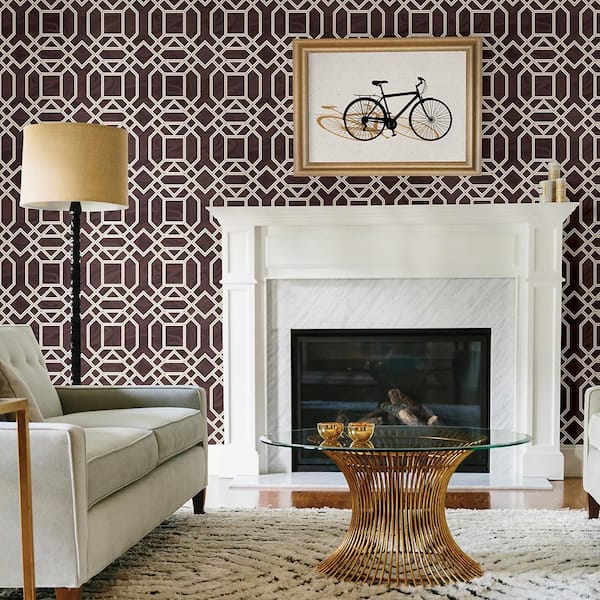Daphne Maroon Trellis Paper Strippable Roll Wallpaper (Covers 56.4 sq. ft.)