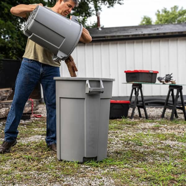 Husky 10 gal. Grey Heavy Duty Commercial Outdoor Trash Can with