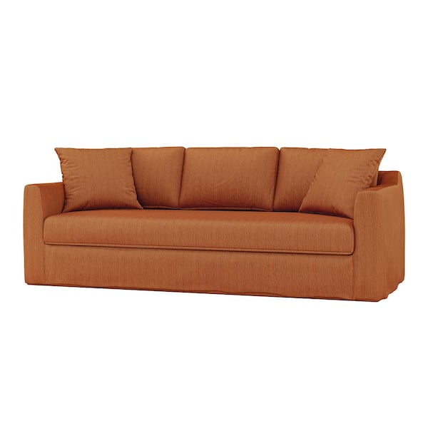 JAYDEN CREATION Cedric Modern 85 in. Slipcovered Sofa with Square Flange Arm-RUST