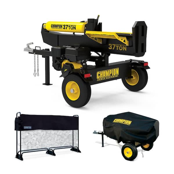 37 Ton Log Splitter, 96 in. Firewood Rack, Rack Cover and Log Splitter Weather-Resistant Cover Combo