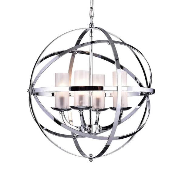 Warehouse of Tiffany 18 in. 4-Light Indoor Qadira Chrome Finish Chandelier with Light Kit