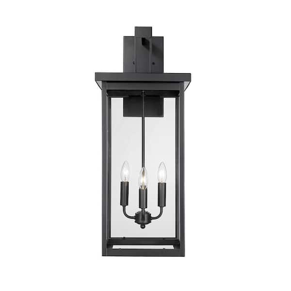 Barkeley 4-Light 12 in. Powder Coated Black Outdoor with Clear Glass
