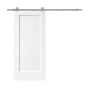 30 in. x 80 in. White Primed Composite MDF 1 Panel Interior Sliding Barn Door with Hardware Kit