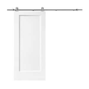 30 in. x 80 in. White Stained Composite MDF 1-Panel Interior Sliding Barn Door with Hardware Kit