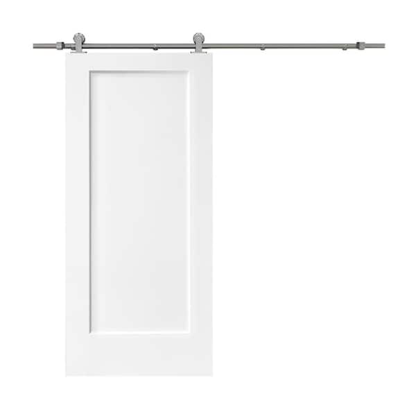 CALHOME 36 in. x 80 in. White Primed Composite MDF 1 Panel Interior Sliding Barn Door with Hardware Kit