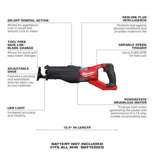 M18 FUEL 18V Lith-Ion Brushless Cordless Super SAWZALL Reciprocating Saw w/M18 REDLITHIUM FORGE XC 8.0 Ah Battery Pack