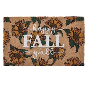 Happy Fall Y'all Multicolor 18 in. x 30 in. Coir Sunflower Outdoor Coir Doormat