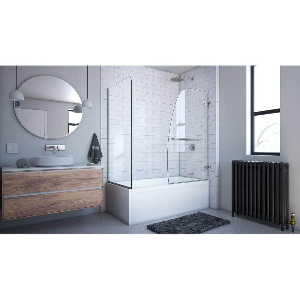 Aqua Uno 60" Clear Tempered Glass Frameless Hinged Tub Door