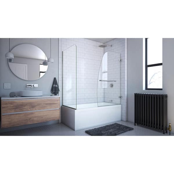 Aqua Uno 60 in. x 58 in. Semi-Frameless Hinged Tub Door in Brushed Nickel