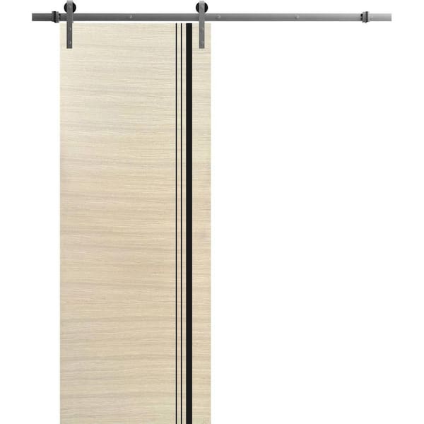 30 in. x 96 in. 1 Panel Natural Veneer Solid Wood with Honeycomb Sliding Barn Door with Hardware Kit