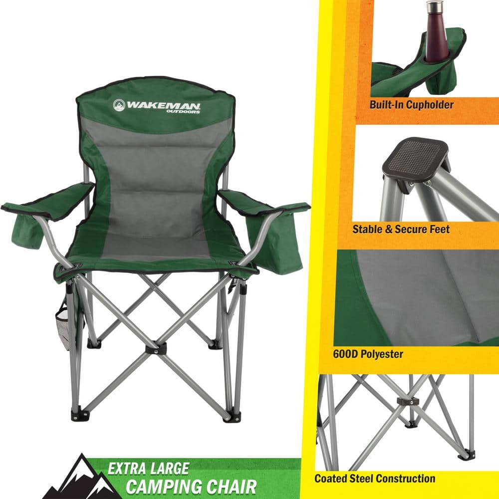 Wakeman Oversized Green Polyester Folding Camping Chair with Cooler