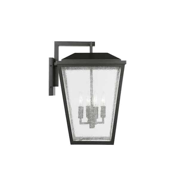 SCOTT LIVING - Kennewick 12.5 in. W x 19 in. H 4-Light Antique Bronze Outdoor Wall Lantern with Distressed Seeded Glass Shade