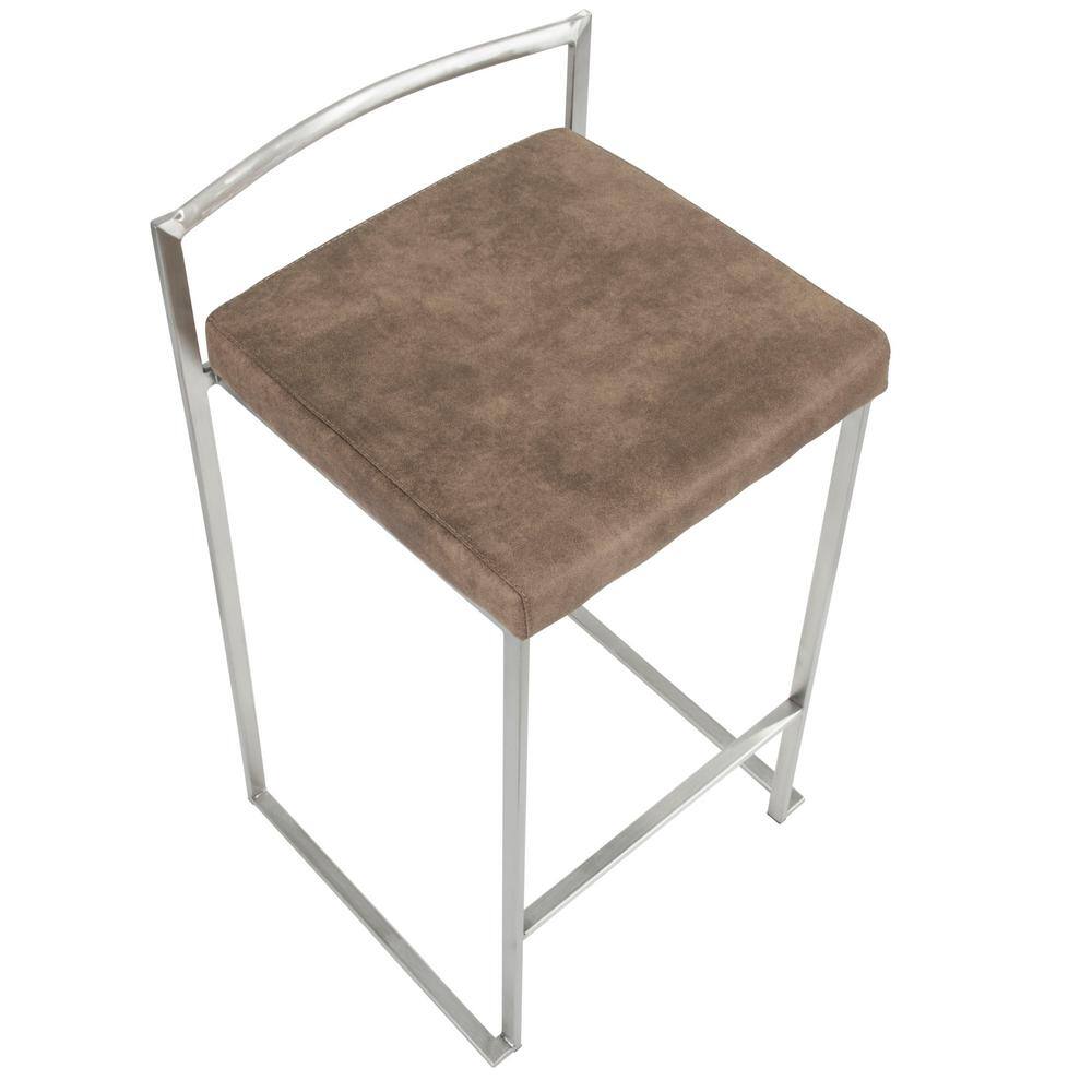 Stainless Steel Brown Cowboy Fabric Counter Stools, Set of 2