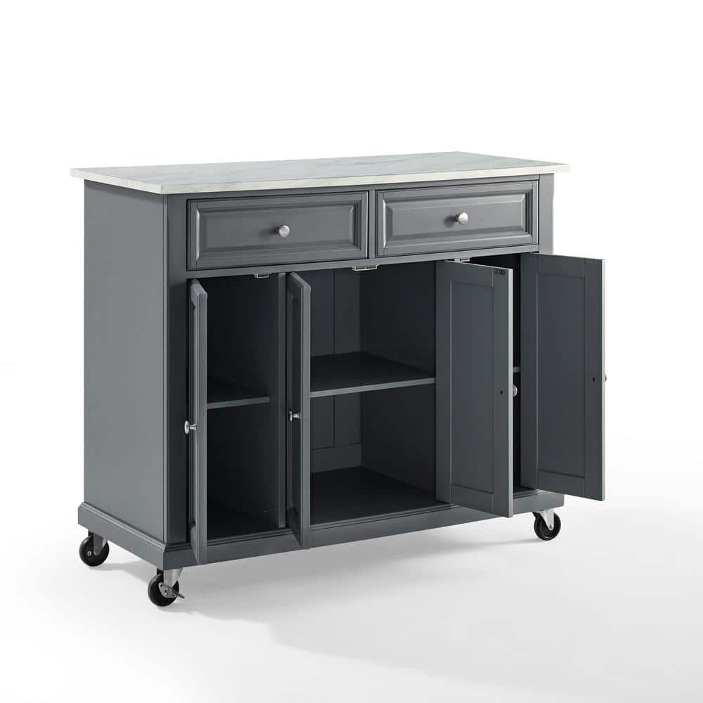 Traditional Gray Granite-Top Birch Kitchen Cart with Nickel Accents