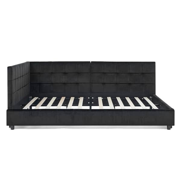 Vela Black Frame Modern Upholstered Velvet Full Size Platform Bed with Tufted, Eucalyptus Wood