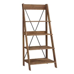 68 in. Brown Wood 4-shelf Ladder Bookcase with Open Back