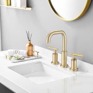 8 in. Widespread 3 Holes Double Handle High Arc Bathroom Faucet in Brushed Gold