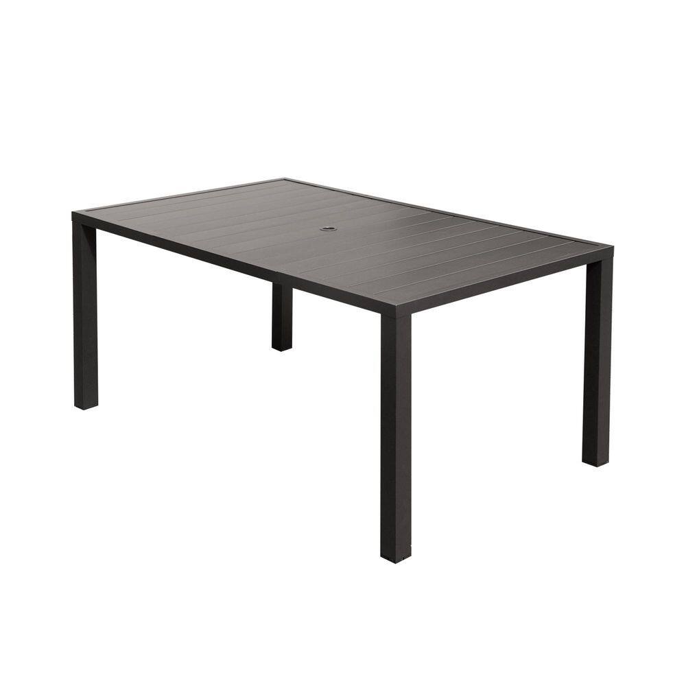 62 in. L x 38 in. W Metal Outdoor Dining Table for 6 Person Rectangular Slatted Patio Table with Umbrella Hole in Brown price history on PriceWatchPro