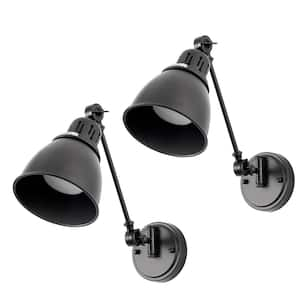 6 in. Plug-in Wall Sconces Set of 2, Tausende Black Metal Swing Arm Wall Lamps for Bedroom or Reading Nook