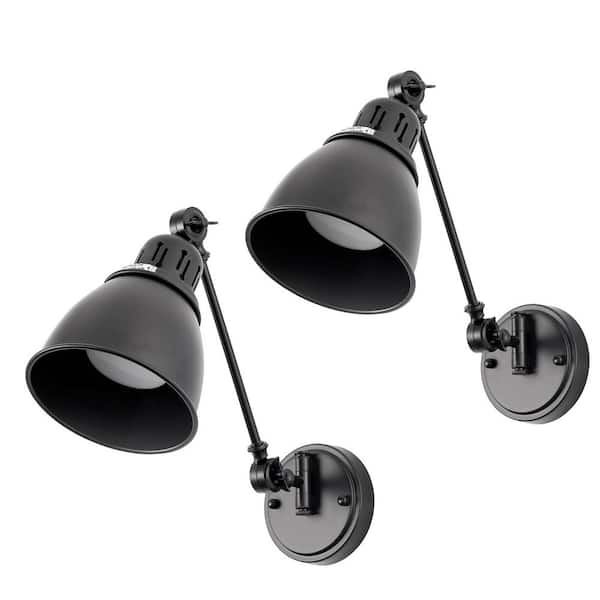 YANSUN 6 in. Plug-in Wall Sconces Set of 2, Tausende Black Metal Swing Arm Wall Lamps for Bedroom or Reading Nook