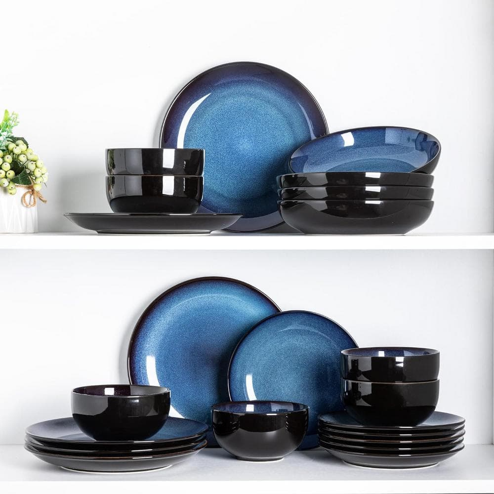 12-Piece  Dreamy Moonlight-Blue Ceramic Dinnerware Set (Service for 4)