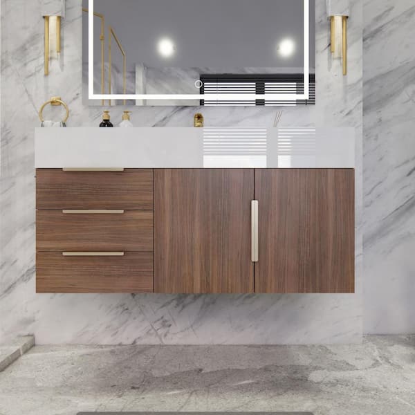 Bethany 42 in. W x 20 in. D x 22 in. H Single Sink Floating Bath Vanity in Rosewood with White Acrylic Top