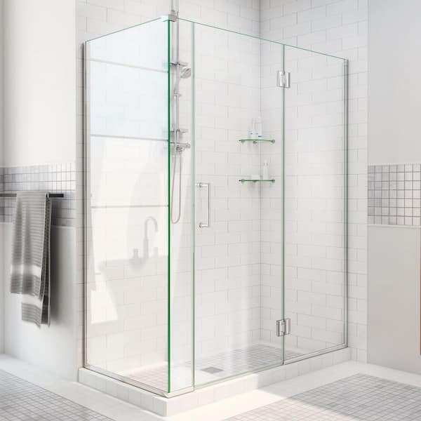 DreamLine Unidoor-X 59.5 in. W x 30-3/8 in. D x 72 in. H Frameless Hinged Shower Enclosure in Chrome