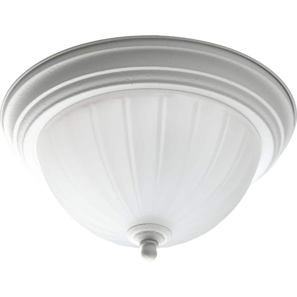 1-Light White Flush Mount with Etched Ribbed Glass