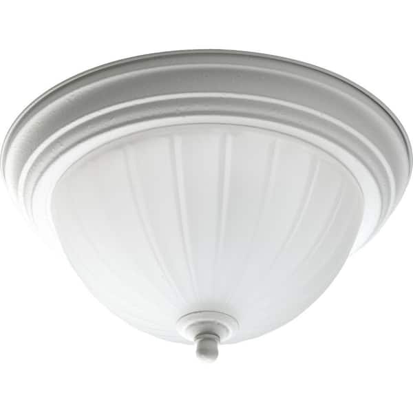 Progress Lighting 1-Light White Flush Mount with Etched Ribbed Glass