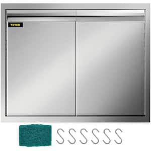 BBQ Access Door 30 in. W x 21 in. H Brushed Stainless Steel Outdoor Kitchen Door with Hooks for Outside Cabinet