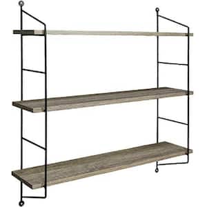 23.62 in x 6 in x 25 in 3-Tier Grey Wood Decorative Wall Shelves with Metal Brackets