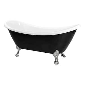 Daphne 69.29 in. x 28.34 in. Soaking Black and White Acrylic Clawfoot Bathtub With Center Drain And Chrome Feet