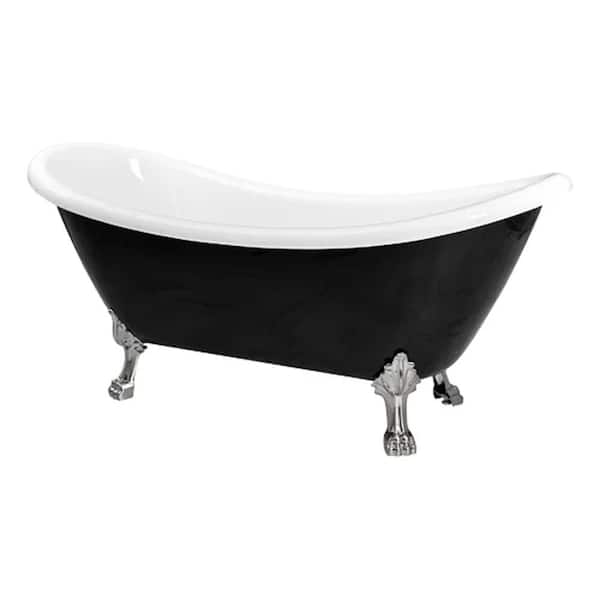 castellousa Daphne 69.29 in. x 28.34 in. Soaking Black and White Acrylic Clawfoot Bathtub With Center Drain And Chrome Feet