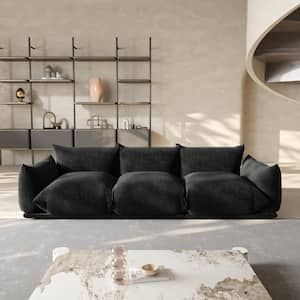 104 in. Flared Arm 3-Piece Marenco Chenille 3 Seater Modular Minimalist Convertible Couch Sectional Sofa in. Black