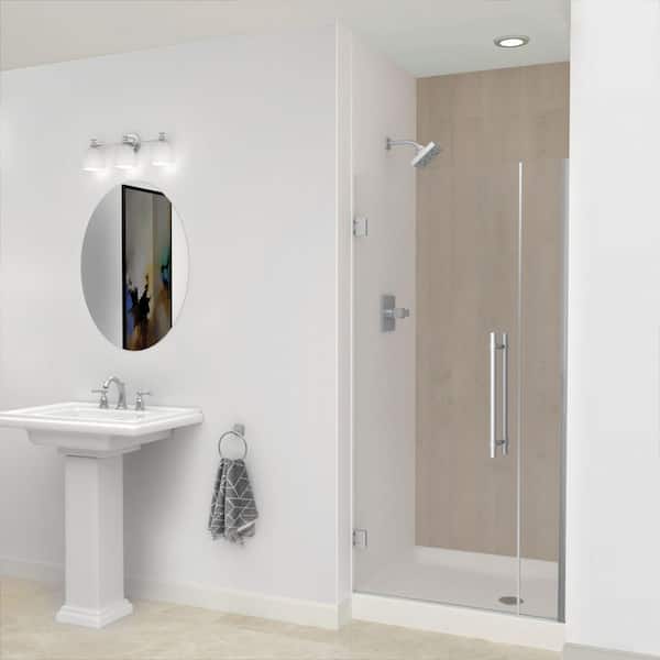 Transolid Elizabeth 34.5 in. W x 76 in. H Hinged Frameless Shower Door in Brushed Stainless with Clear Glass