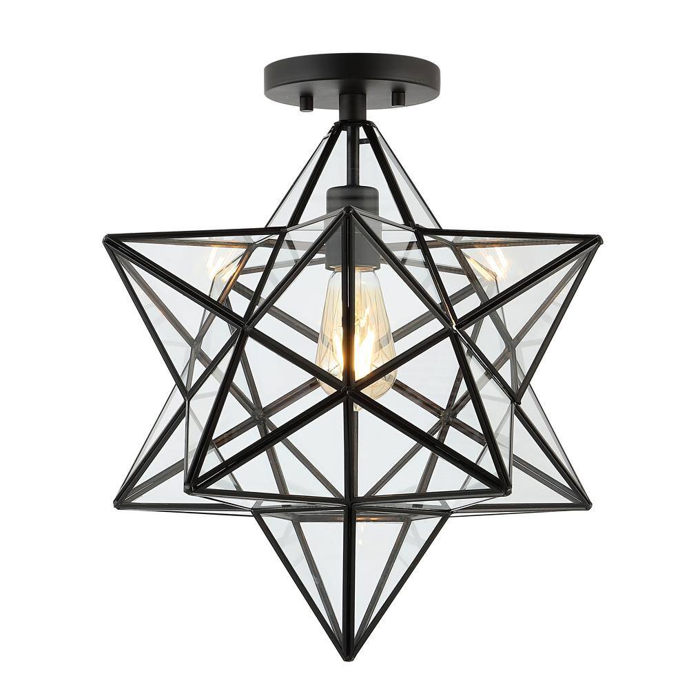 Ava 14.5" Black Clear Glass LED Farmhouse Bohemian Flush Mount Light
